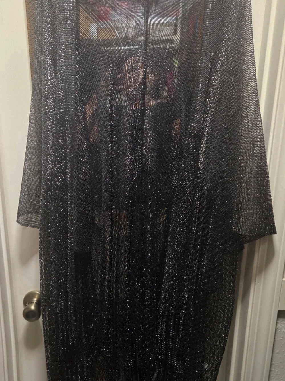 Black Metallic Fringe Cover-Up Dress/Swim Suit Shawl